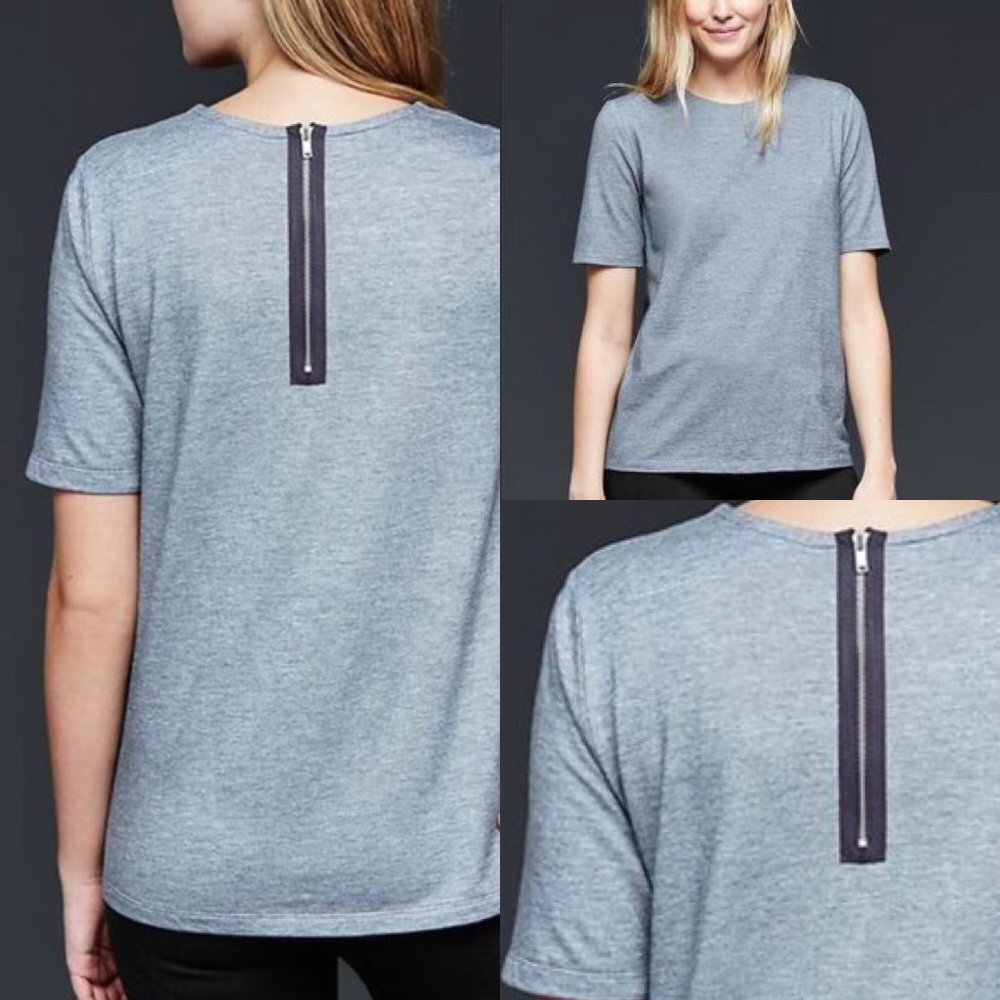 GAP Gwen Zip Back Short Sleeve T in Heather Blue